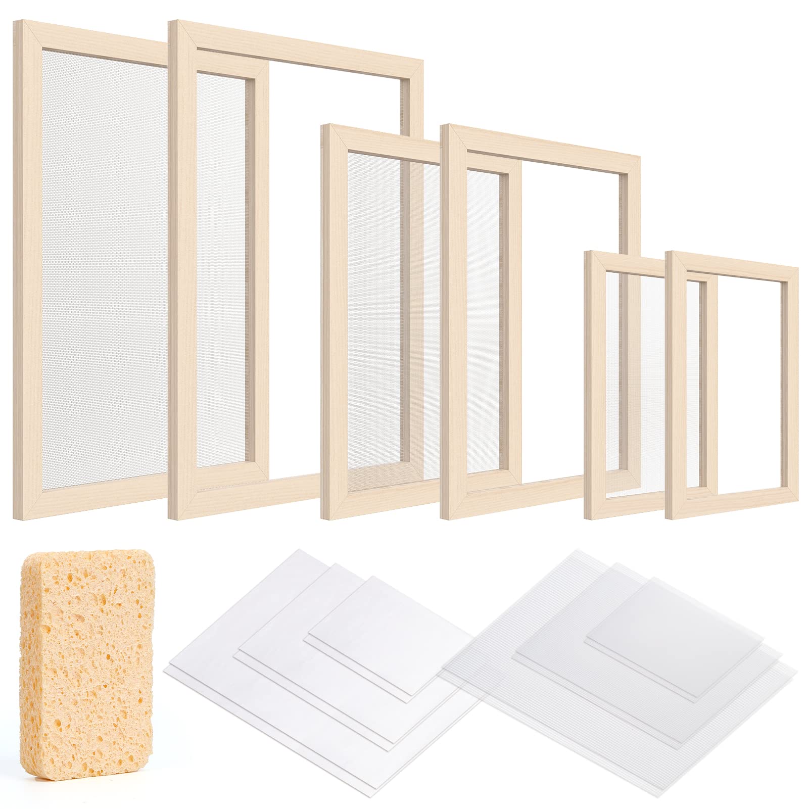 Caydo Paper Making Kit, Include A5 Size 7.5 x 9.8 Inch Wooden Paper Making  Mould Frame Paper Making Screen, Nature Dried Flowers and Sponge for DIY