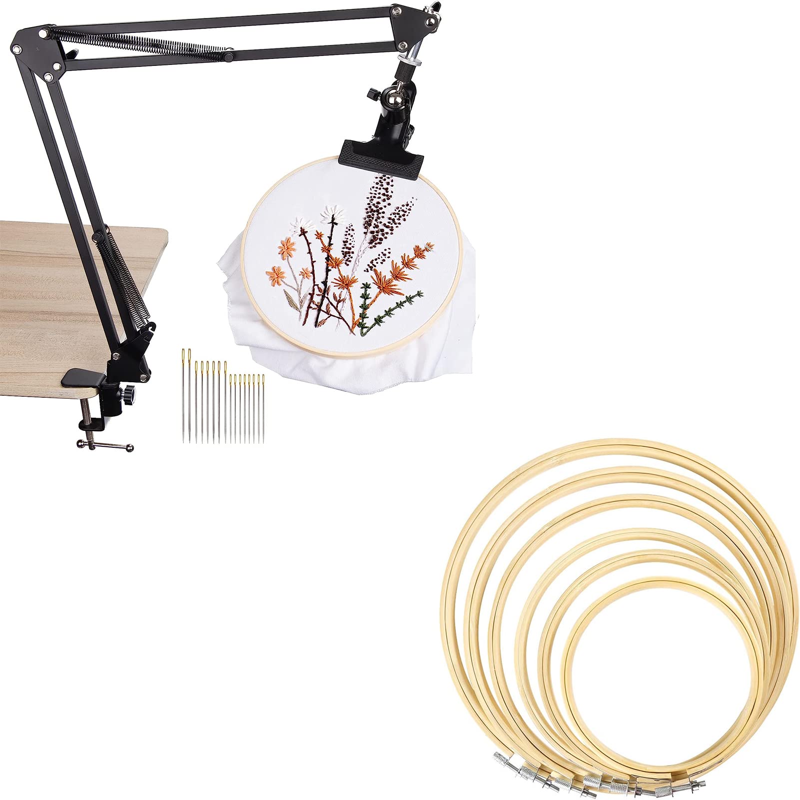 Caydo 4 Pieces Embroidery Hoop Set Bamboo Circle Cross Stitch Ring