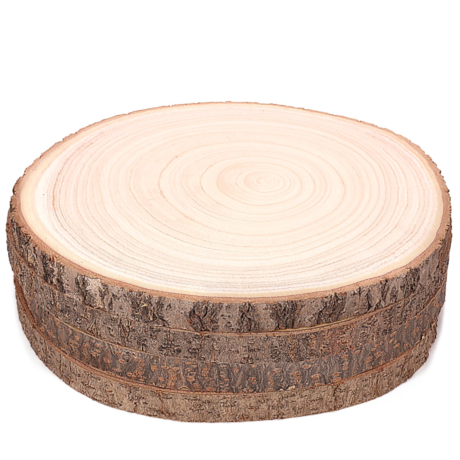 Predrilled Wooden Circles Round Discs with Bark for Wood Burning Projects  Arts Coaster Table Décor 20 PCs (Natural, 3.5 Inches)