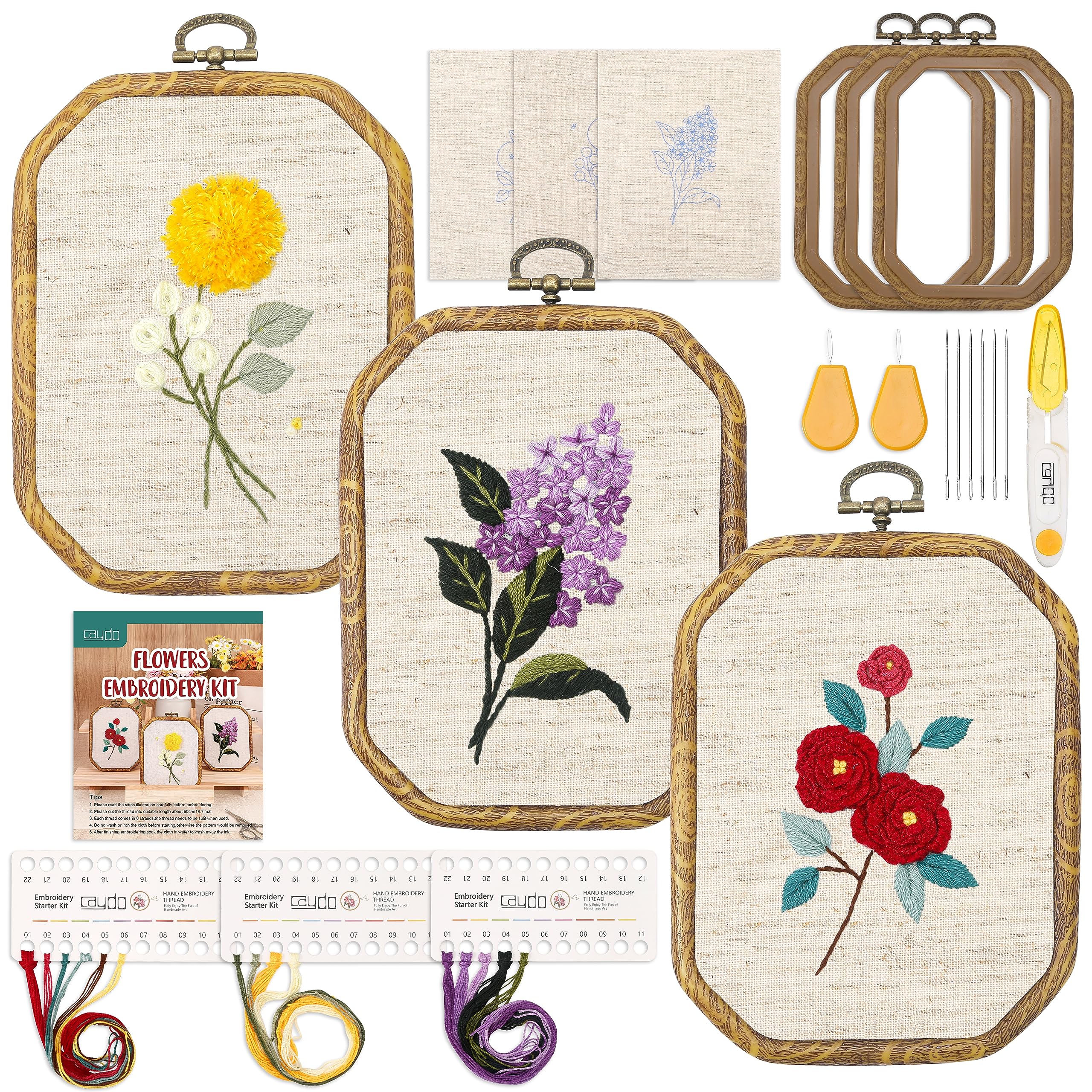  Caydo 3 Pack Embroidery Kit with Pattern, Cross Stitch
